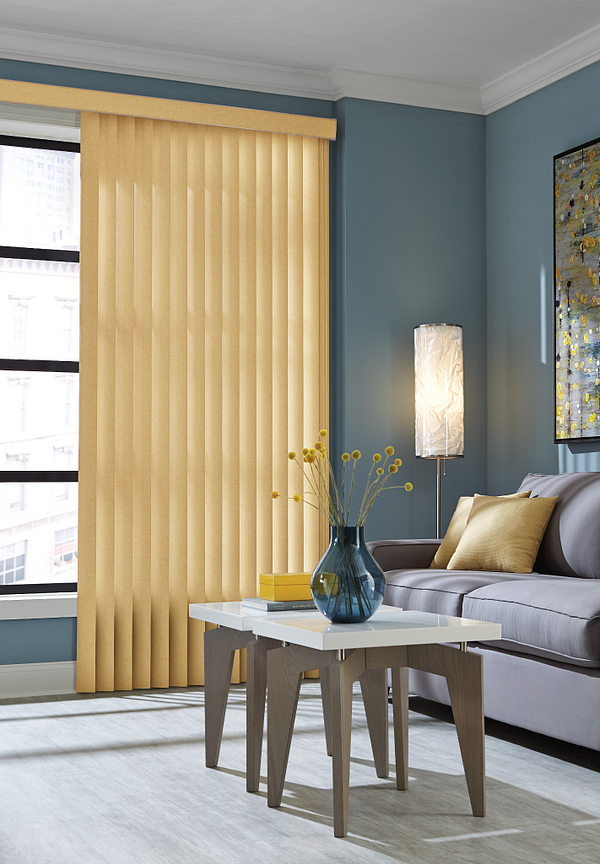 Vertical blinds accentuate living area in Portland Oregon