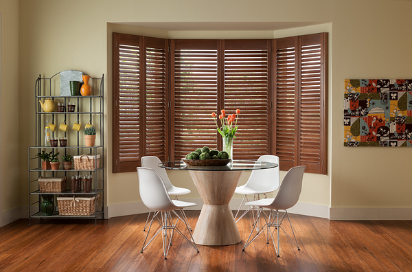Wood shutters encapsulate breakfast nook in Scottsdale AZ and Boerne TX